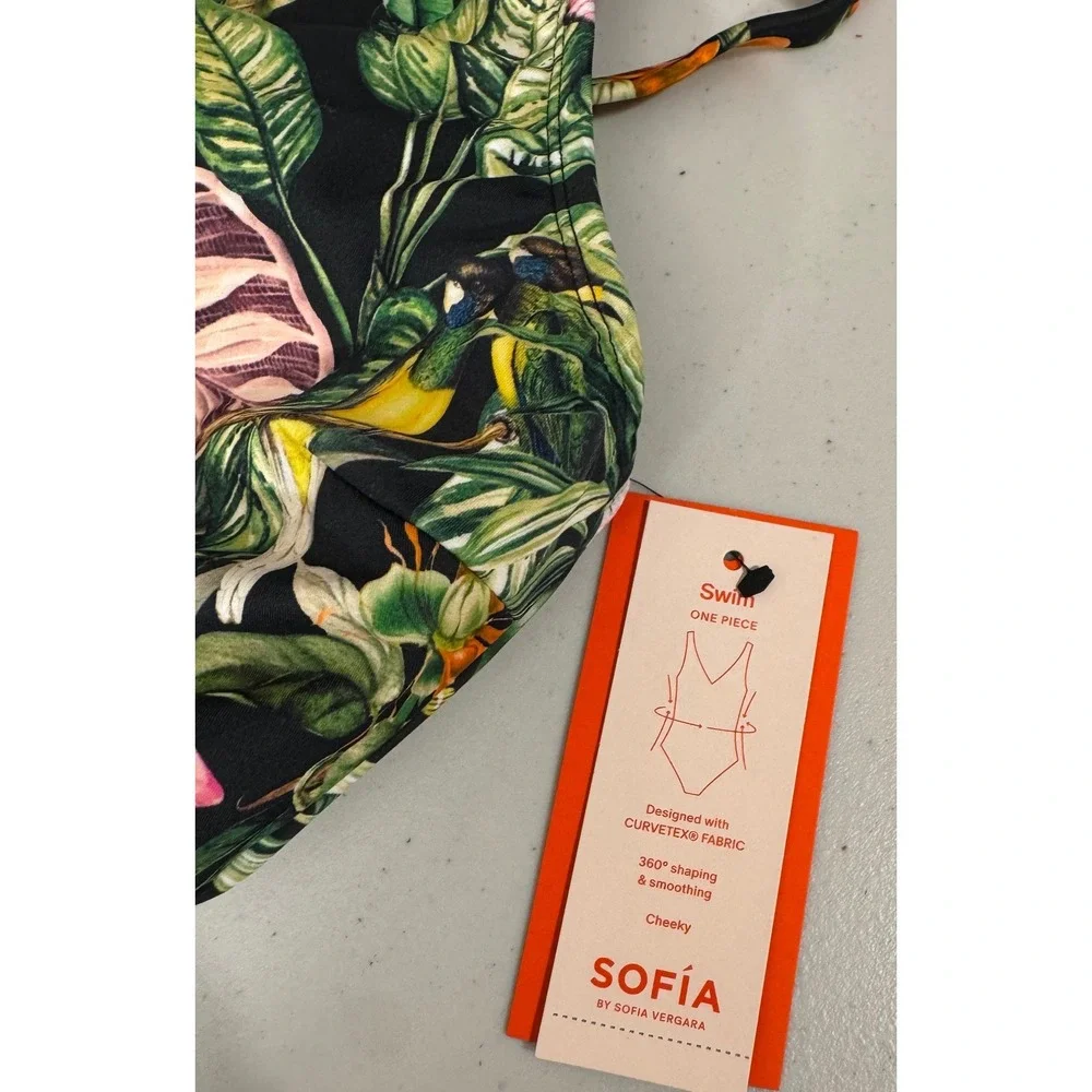Sofia Vergara Swimsuit Women M (8-10) Black Rainforest 1pc Tropical Jungle‎ NEW